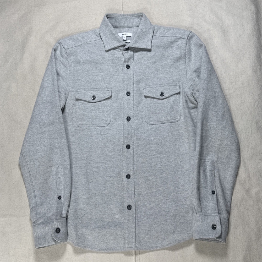 Reiss Mens Regular Fit Flannel Shirt Gray Cotton Sz Small Heavyweight